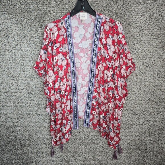 Knox Rose Cardigan Womens‎ Small Red Floral Print Boho Open Front Casual Ladies - Picture 1 of 7